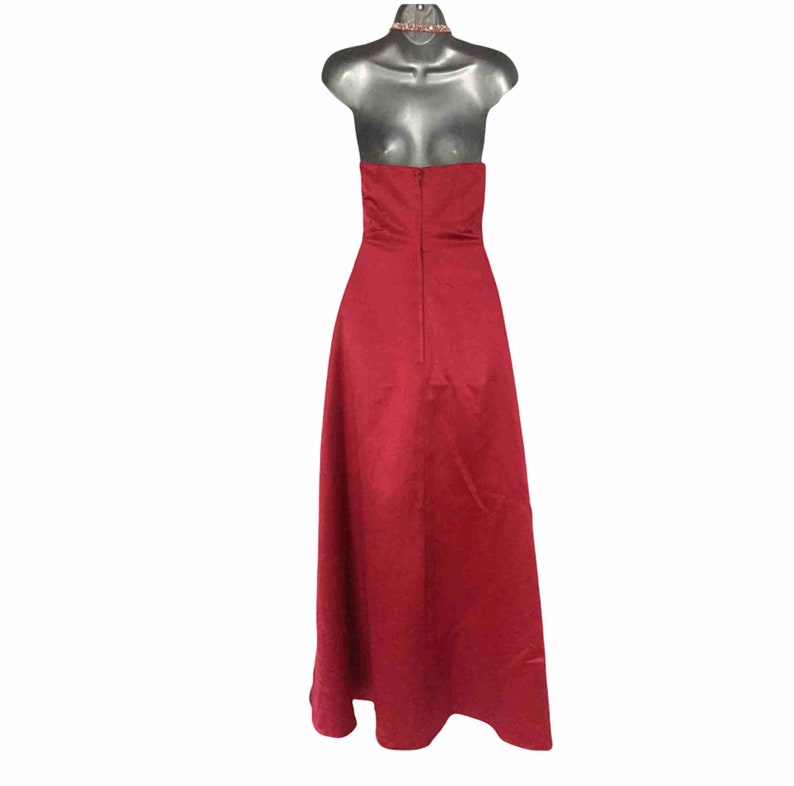 Vintage Bridal Gown Long Wedding Dress by ML ROMANCE, Deep Red Satin Detachable Halterneck AB Crystal Ruched, Size S 6/8 Vfg image 9