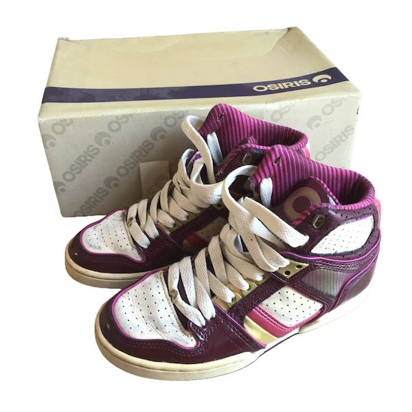 OSIRIS High Top Skate Shoe Trainers Sneakers, Retro 80s 90s Bronx Girls Pink Gold Vintage Y2k 00s Skateboarding Boxed UK3, US5.5 EU36