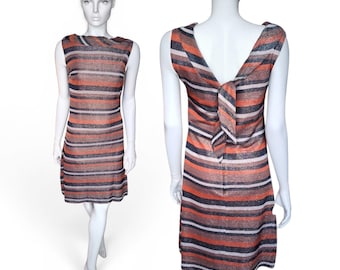 1960s Striped Lurex Mod Dress, Shimmery Orange Brown Black, Marjon Couture & Baker Sportswear Mayfair Label, UK 12 - VFG Member
