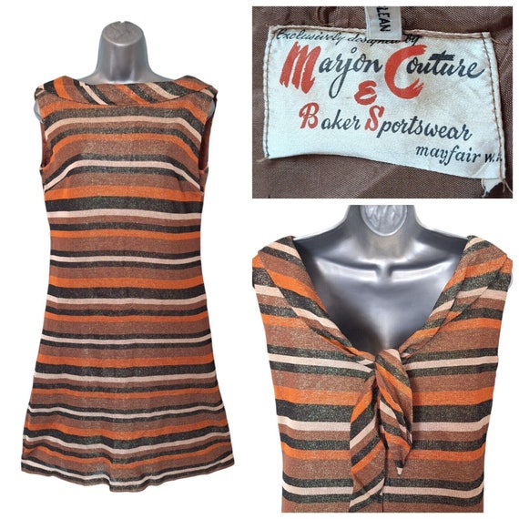 1960s Vintage Marjon Couture Dress, Orange Brown … - image 1