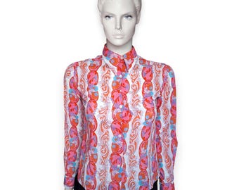 1960s Jean Cacharel Cotton Blouse, Psychedelic Floral Nouveau Print, UK 8-10