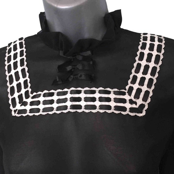 JANET COLTON Vintage 50s Blouse Top, Black Sheer … - image 6