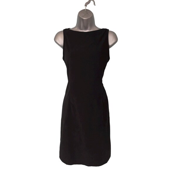 Vintage 90s Chic Little Black Dress by ADELE JORIS, Sleeveless Boat Neck Short Mini Moleskin Effect, Size 38, S UK 8/10