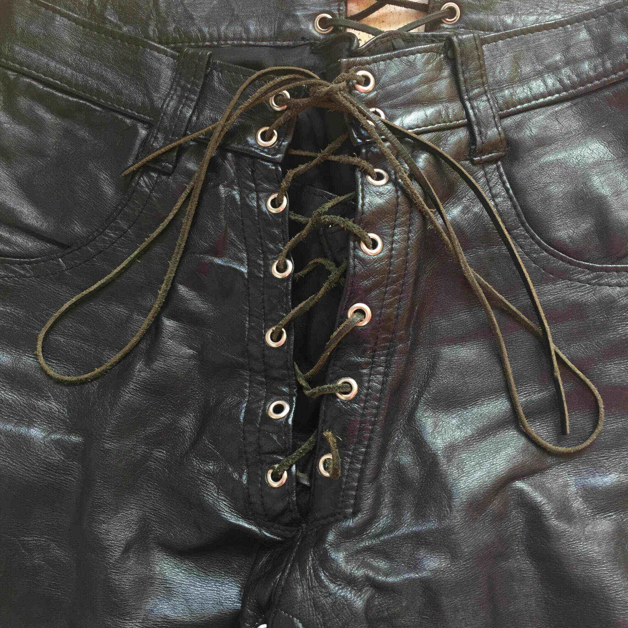 80s Black Laced Leather Trousers Pants, Vtg Skinny Leg Lace 80s Black Laced Leather Trousers Pants, Vtg Skinny Leg Lace