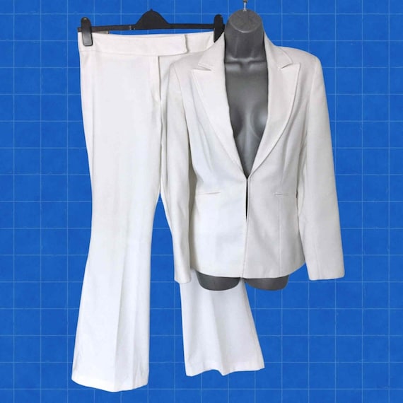 Retro 70s White Trouser Suit, Vintage Y2K 00s Tai… - image 1