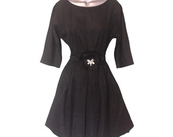 50s Black Fit Flare Dress by R&K ORIGINALS, True Vintage LBD Prom Party, Size S UK8 For The Girl Who Knows Clothes VFG