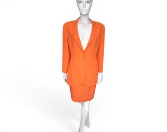 1980s 90s George Rech Paris Orange Skirt Suit, Vintage Tailored Blazer Jacket, FR42 *Fit UK10-12 - VFG Member