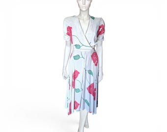 1950s Evelyn Pearson Hostess Dress, Pink Roses Polka Dot Print, UK 8/10 - VFG Member