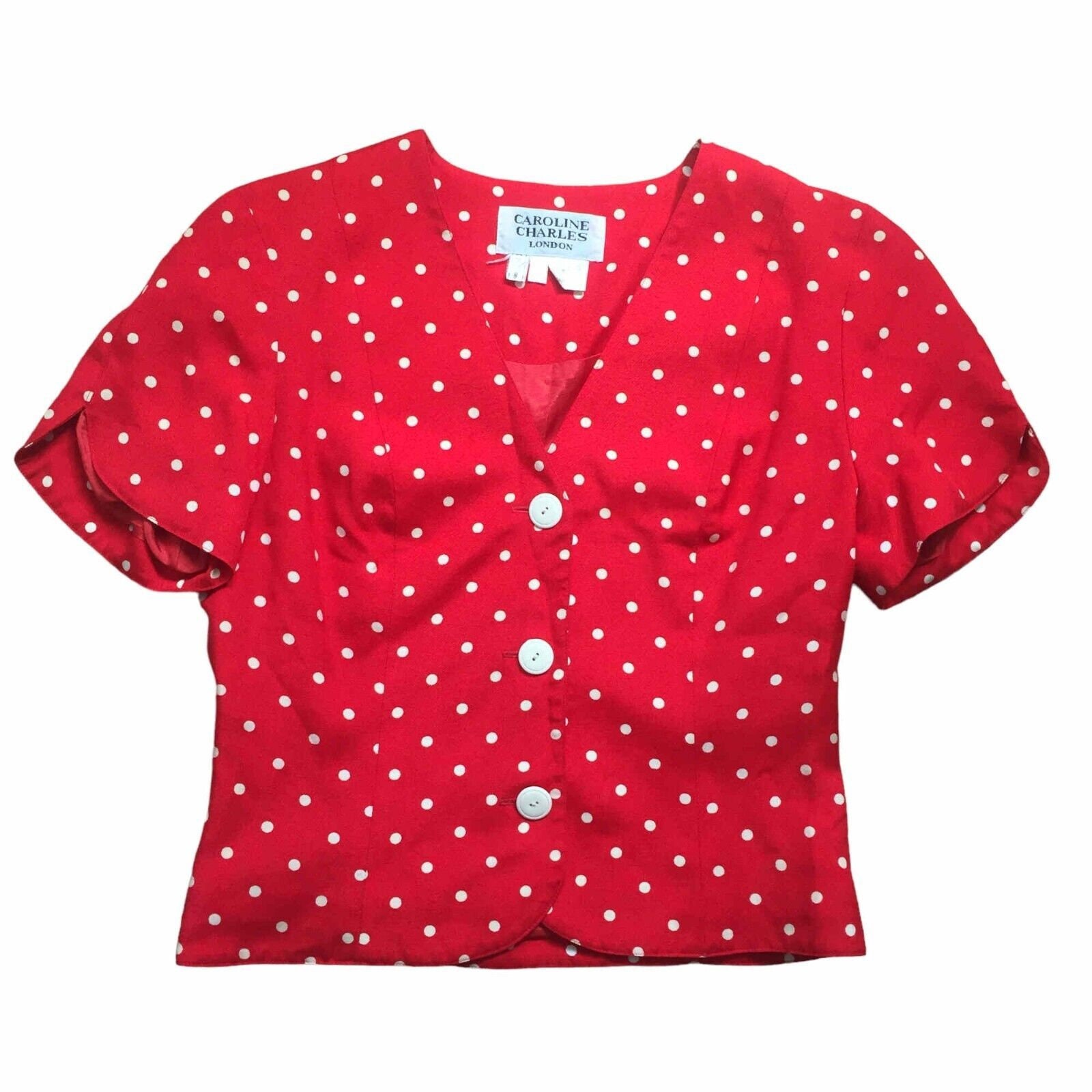 70s CAROLINE CHARLES Vintage Co-ord Suit, Red Polka Dot