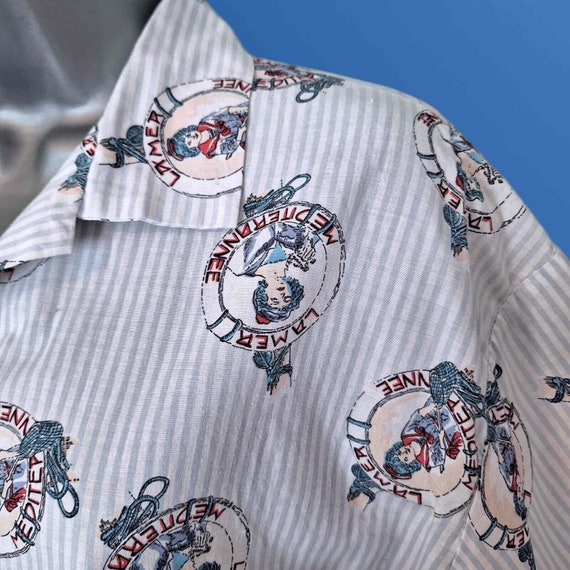 MARY QUANT Vintage Blouse Shirt, White/Blue Pinst… - image 4