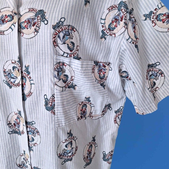 MARY QUANT Vintage Blouse Shirt, White/Blue Pinst… - image 5