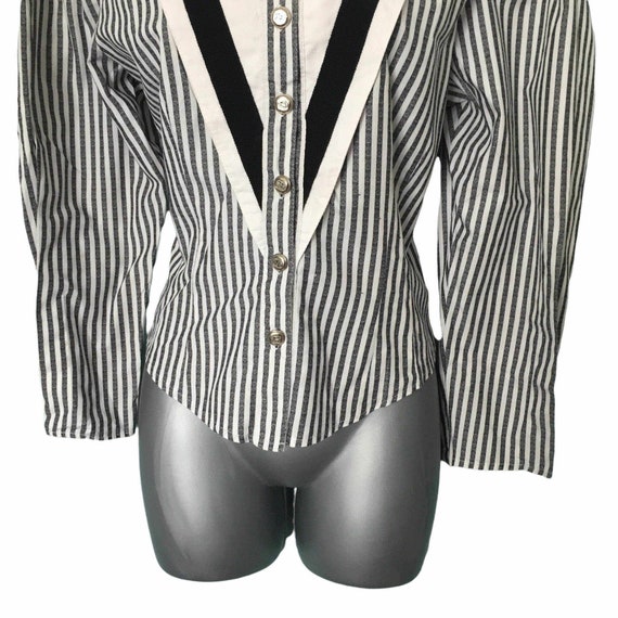 1970s/80s Vintage Governess Blouse, Grey/White Ve… - image 3