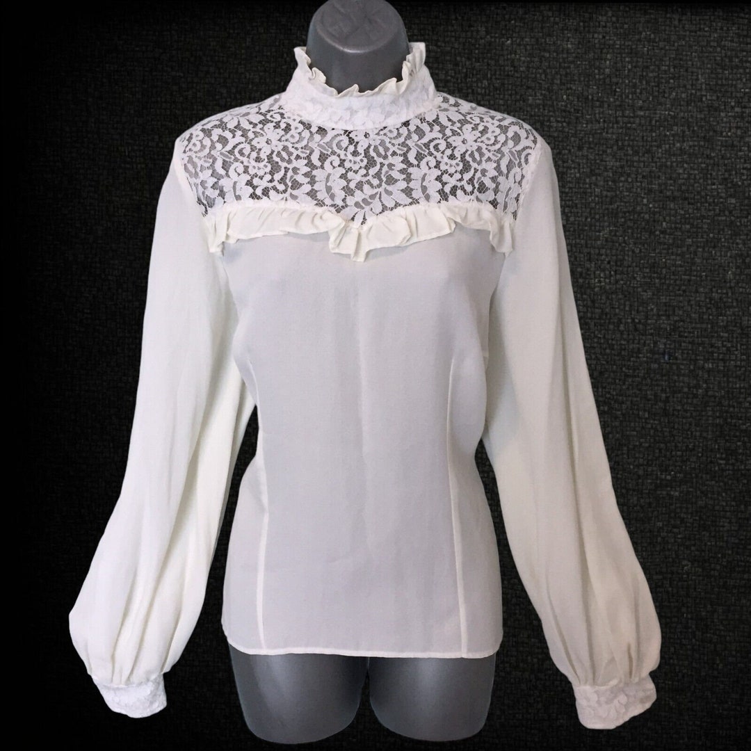 ELSIE WHITELEY Vintage 50s/60s Blouse, Cream Ivory Victorian Edwardian