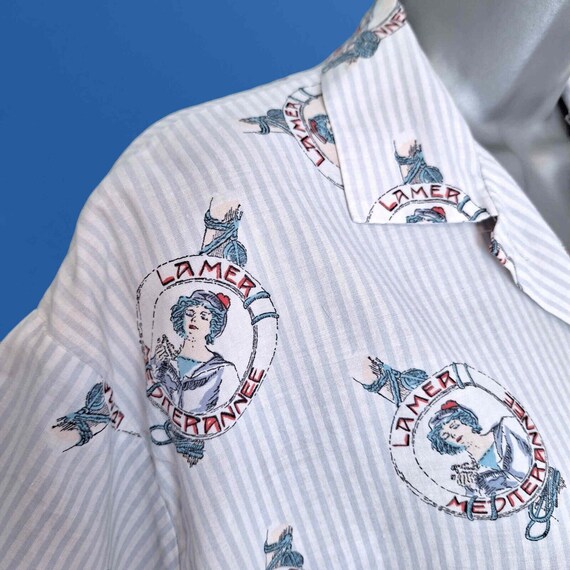 MARY QUANT Vintage Blouse Shirt, White/Blue Pinst… - image 3