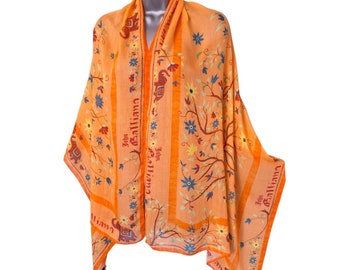John Galliano Sarong Scarf Wrap Shawl, Orange Elephants Floral Ethnic Cover-up | VFG Member