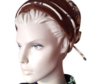 1950s 1960s Lachasse London Vintage Couture Hat, Sculptural Cream Brown Mid-Century - VFG Member