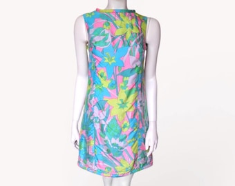 1960s Psychedelic Floral Mod Dress, Sleeveless Shift, Marek New York - VFG Member