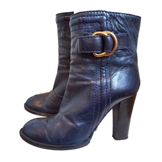 CHLOE Navy Blue Ankle Boots, Dark Blue Leather De… - image 1