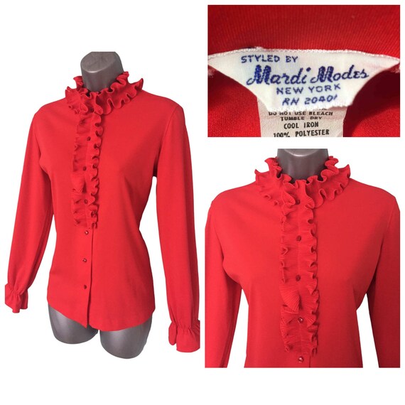 MARDI MODES 1970s/80s Vintage Blouse Top, Red Fri… - image 1