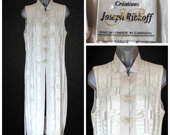 JOSEPH RIBKOFF Creations Waistcoat Coat, Ecru Cream Oriental Vintage 80s Lightweight Sleeveless Rare Size M UK 12/14 Vfg