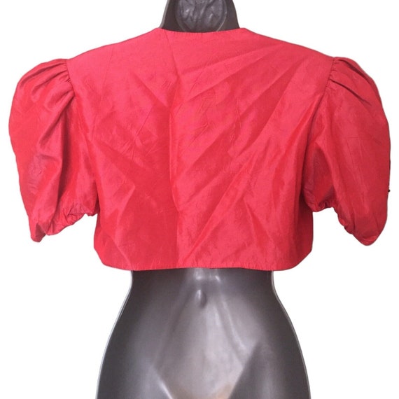 QUORUM Vintage 80s Bolero Jacket, Red Taffeta Ruc… - image 7