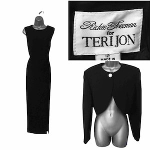 80s Formal Maxi Outfit RICKIE FREEMAN for Teri Jon, Elegant Sleeveless Dress, Bolero Jacket Vintage 2 Piece Size Uk16, US12 VFG