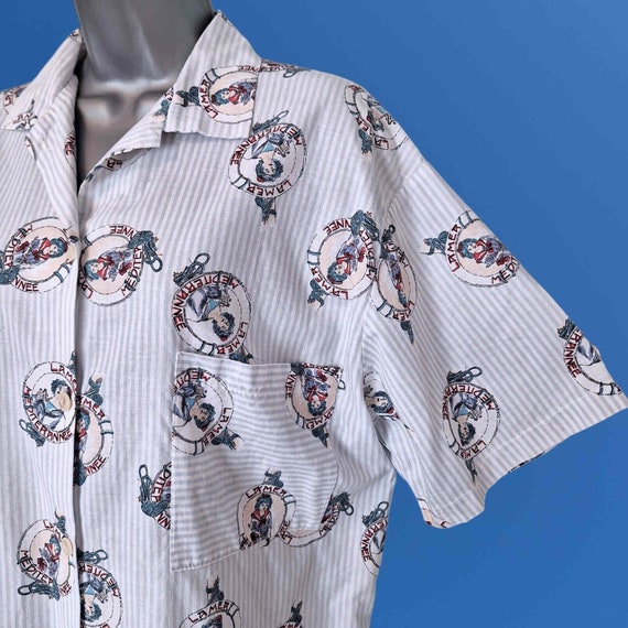 MARY QUANT Vintage Blouse Shirt, White/Blue Pinst… - image 2