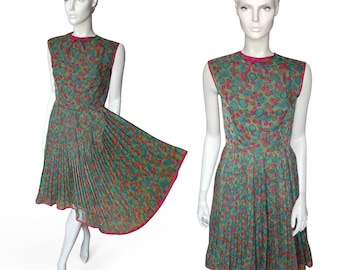 1960s G Kazazian Paris Vintage Dress, Modernist Abstract Print Pleated, UK 10 - VFG Member
