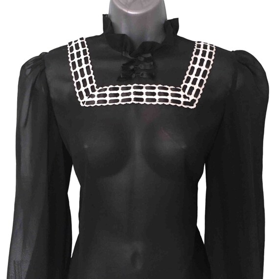 JANET COLTON Vintage 50s Blouse Top, Black Sheer … - image 5