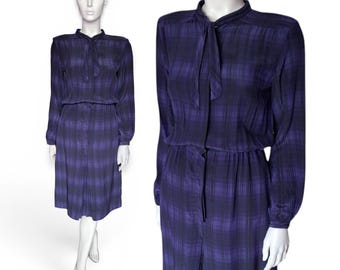 SALVATORE FERRAGAMO Silk Dress  Womens Purple Black Plaid Signature Print