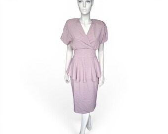 1980s Marcel Fenez Dusky Pink Peplum Dress, 1940s Inspired Summer Occasion, UK10 - VFG Member