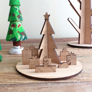 Holz Weihnachtskarte, Weihnachten Pop Up Karte, Baukarte, 3D Modell, Laser geschnitten, Holz, 3D Holz Karte
