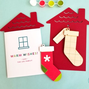 Personalized Christmas party favor, holiday ornament paint kit, school kid goodie bags, custom holiday family card, housewarming gift