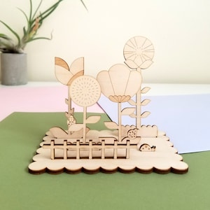 Biglietto da giardino fiorito, "Ti amo un sacco", fai da te, anniversario, festa della mamma, compleanno, modello 3D, pop-up, legno tagliato al laser