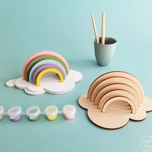 Rainbow paint kit, DIY kid craft, Easter basket stuffer, birthday gift, baby shower activity, party favor, rainbow decor, lasercut wood