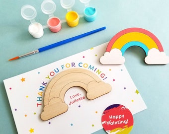 Rainbow party favor paint kit, rainbow goodie bag, personalized kid birthday favors, DIY wood magnet, school giveaways, art party favors