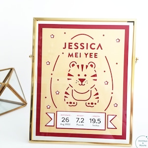 Tiger Red Egg and Ginger Party Decorations, personalized birth announcement, Red Egg baby sign, 100 day decor, nursery decor, 8x10 papercut
