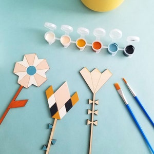 Flower paint kit, Geometric Blooms, DIY, kid craft, Mother's Day gift, bridal party favor, baby shower craft, gift for her, lasercut wood image 9