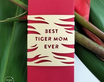 Tiger Mom red envelope, tiger stripes card, Chinese Mother's Day card, Asian gift for mom, card for women, handmade hong bao, paper cut