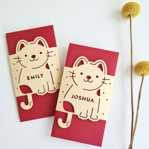 2023 Vietnamese Year of the Cat Red Envelopes, Lunar New Year gift, Vietnamese Tet, lucky hongbao, gold paper cut