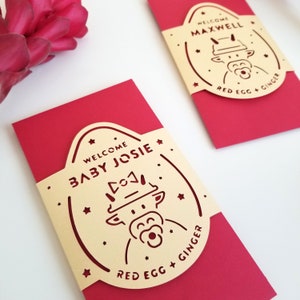 Red Egg & Ginger, Baby Ox, personalized red envelope, Year of the Ox, 2021, 100 Days, custom hong bao, handmade, paper cut