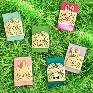 Mini sacs de friandises RABBIT, panier de Pâques, ensemble de 6 sacs à friandises, alternatives écologiques aux œufs de Pâques, papier doré découpé
