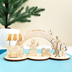Cartão de férias em madeira, cartão de bonecos de neve fofos, cartão "Cool Christmas", cartão de felicitações faça você mesmo, modelo 3D cortado a laser, cartão pop-up, quebra-cabeça de férias