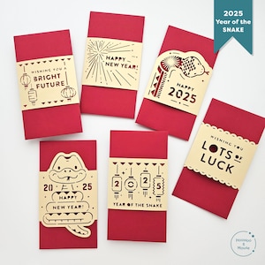 2025 Lunar New Year rote Umschläge, Jahr der Schlange Hongbao, Chinesisches Neujahr Päckchen, Set mit 6 einzigartigen Designs, goldener Papierschnitt