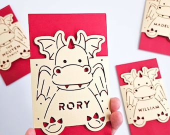 2024 Personalized Dragon Red Envelope, Lunar New Year Money Packet, Chinese New Year, Vietnamese Tet gift, lucky hongbao, gold paper cut