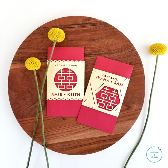 Double Happiness Red Envelope, Personalized Asian Wedding