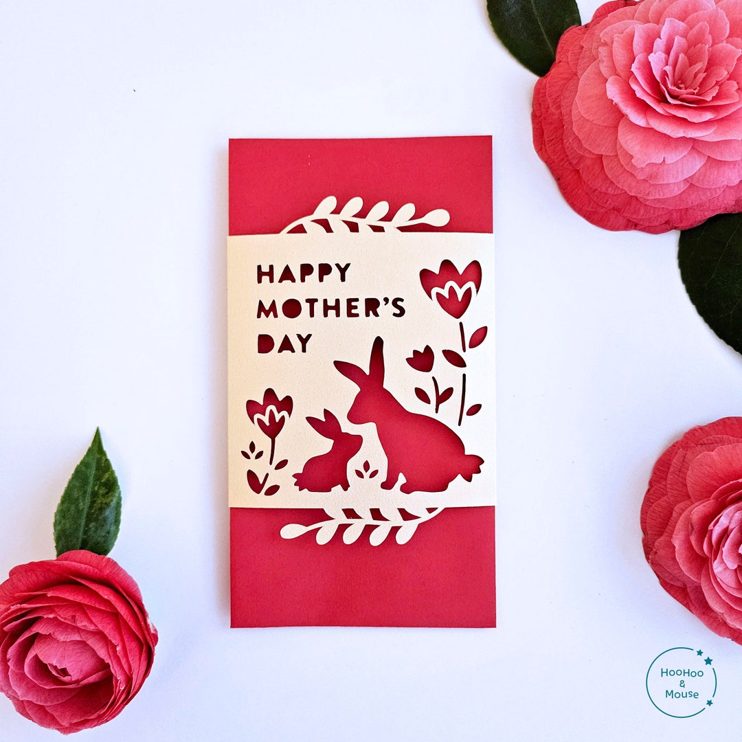 Mommy and Baby Rabbit Card, Mother's Day Red Envelope, Asian Card for ...