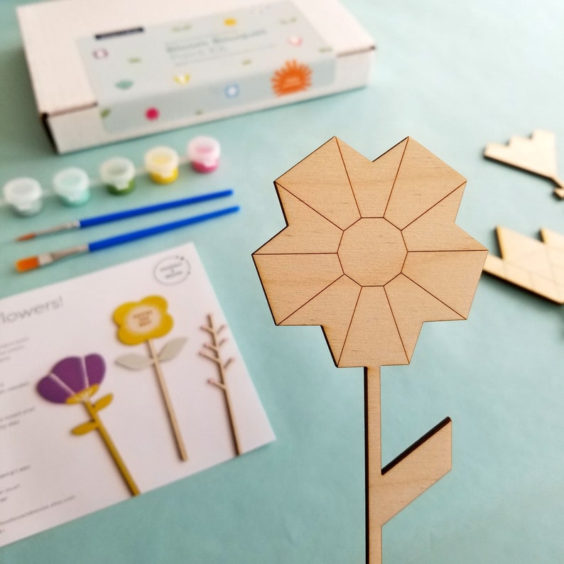 Flower paint kit, Geometric Blooms, DIY, kid craft, Mother's Day gift, bridal party favor, baby shower craft, gift for her, lasercut wood image 10