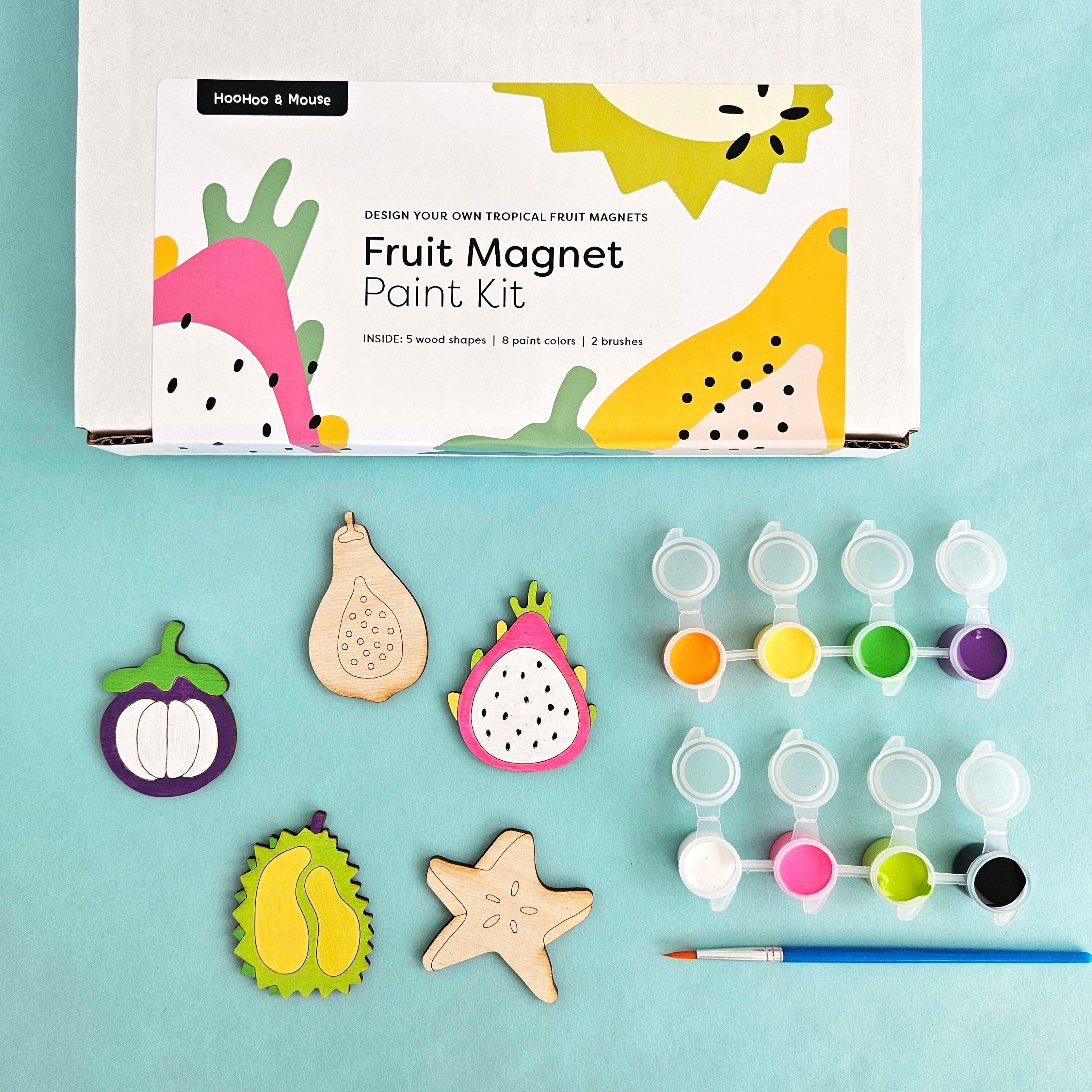 Tropical Fruit Paint Set, DIY Wood Magnet Craft Kit, Exotic Fruit
