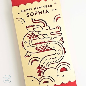 2024 Deluxe Personalisierter Drachen Roter Umschlag, Elegantes Mondneujahr Geldpaket, Chinesisches Neujahr | Vietnamesische Tet Geschenk, Gold Scherenschnitt